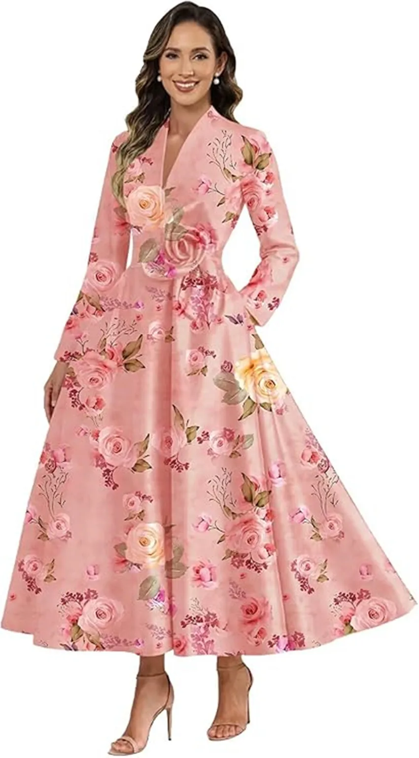 

Customized Elegant Satin Evening Dress Tea Length Long Sleeve Wedding Guest Dress with Pocket Formal Mother of Bride Dress