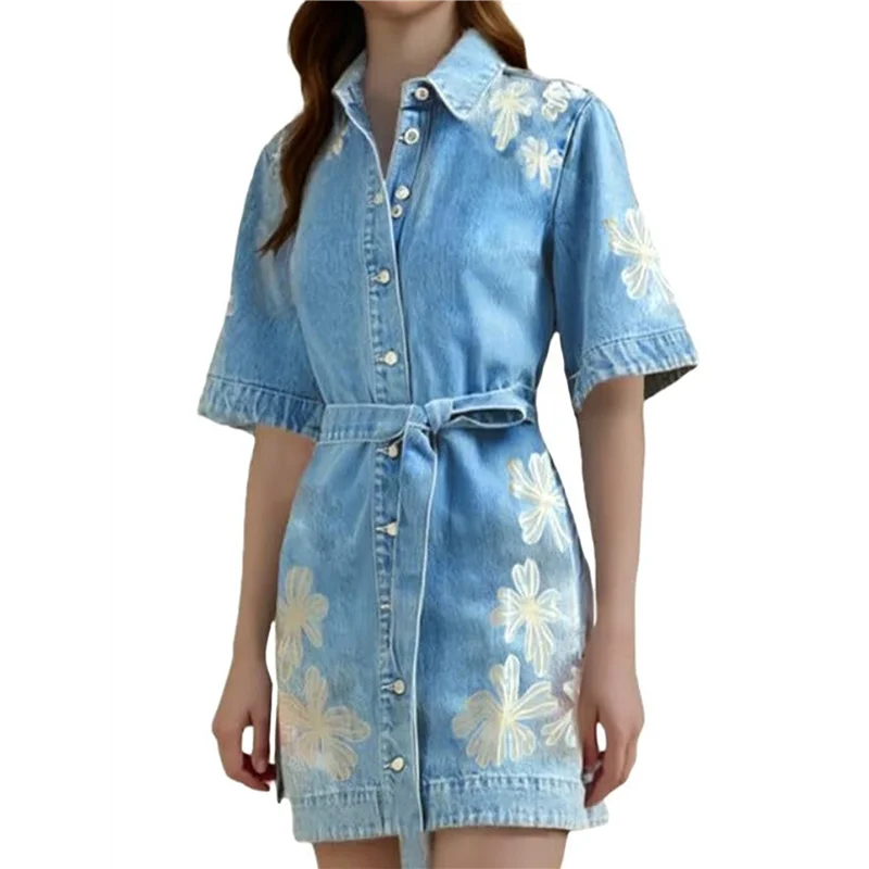 AOAO – Vestido feminino floral de algodão e linho com amarração e gravata boêmia para praia (com cinto)