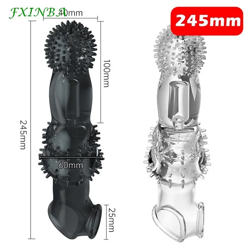 FXINBA 245mm Large Penis Sleeve Extender Male Cock Sleeve Sex Toys For Men Delay Ejaculation Reusable Condom Dick Enlarger