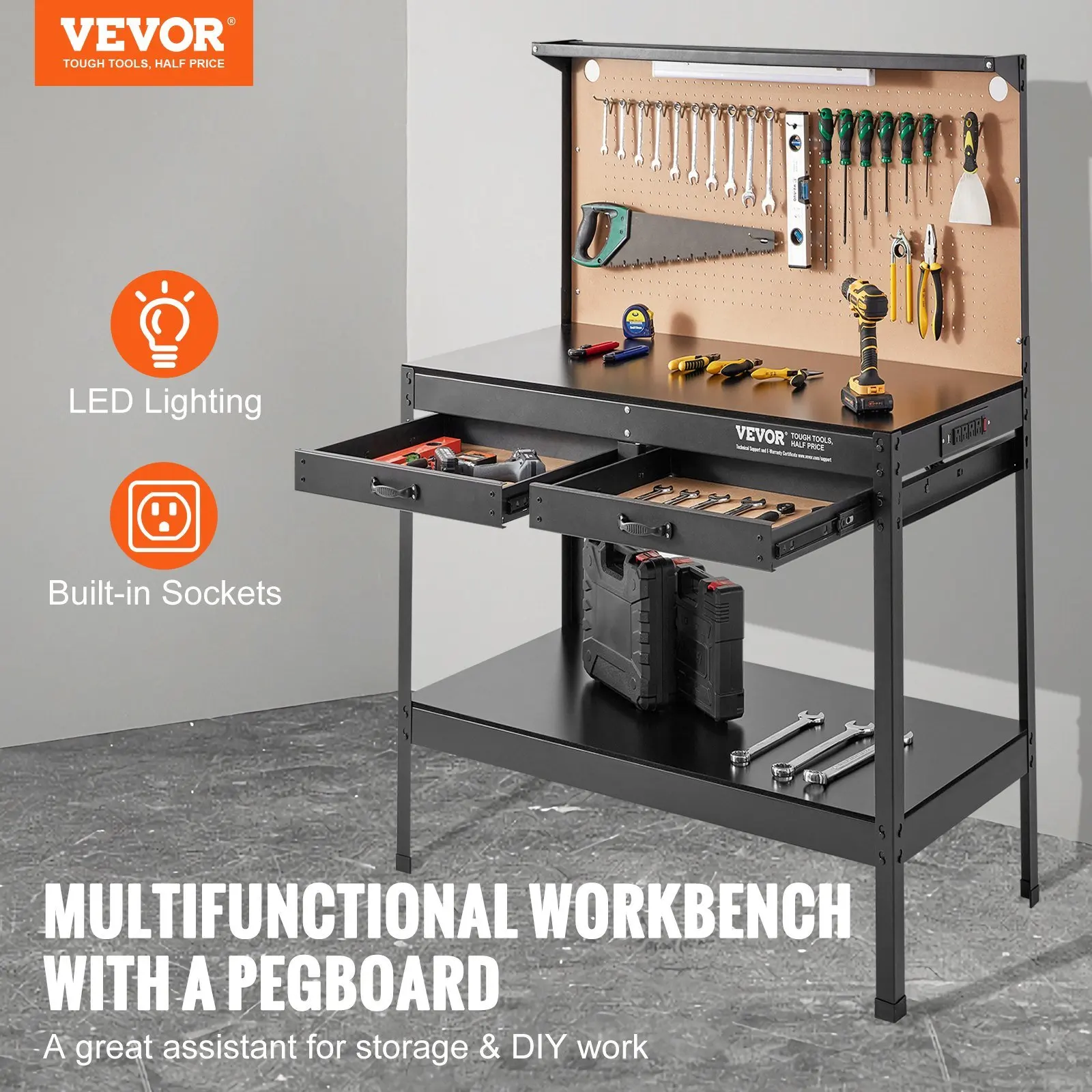 VEVOR Workbench A3 Steel Work Bench For Garage max. 1500W Heavy Duty Workbench 220lbs Weight Capacity 0.47