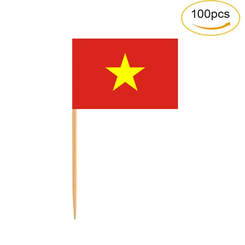 

100Pcs/Set Mini Vietnamese Flag Cupcake Cocktail Toothpick Stick Cake Topper Party Bar Restaurant Accessory Flag Of Vietnam