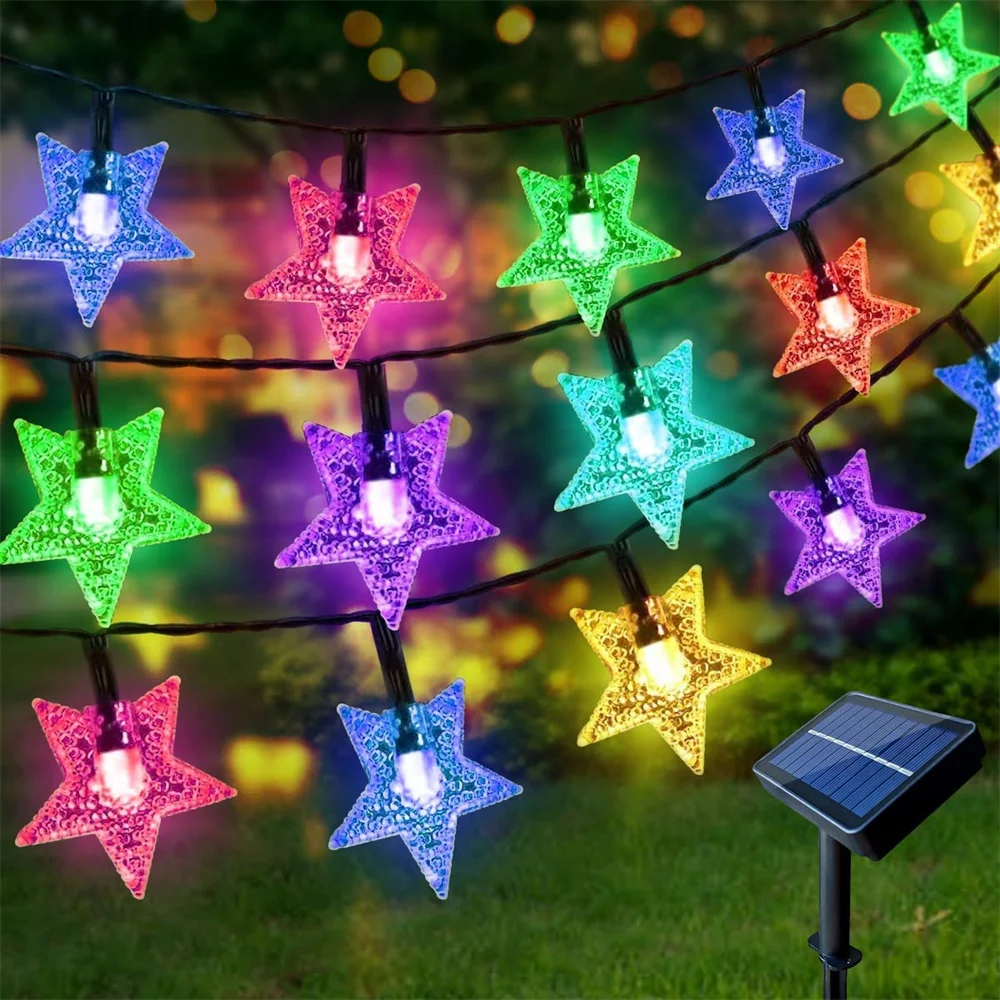 Solar LED Star Light Garland String Lights Waterproof Outdoor Twinkle Star Lamp for Garden Party Christmas Wedding Fairy Light