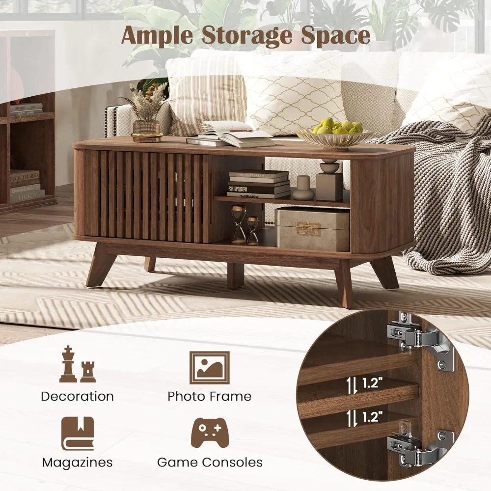 Журнальный столик с местом для хранения вещей, современный чайный столик середины века с регулируемыми полками и 2 дверцами, деревянные журнальные столики с плитыми D