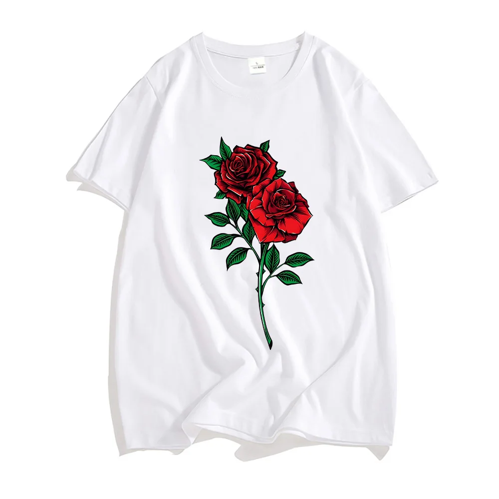 Rose Graphic Printing Tee-shirt 100% Cotton High Quality Mens Tshirts Casual Male/Female Comfortable T-shirt Short Sleeve Shirts