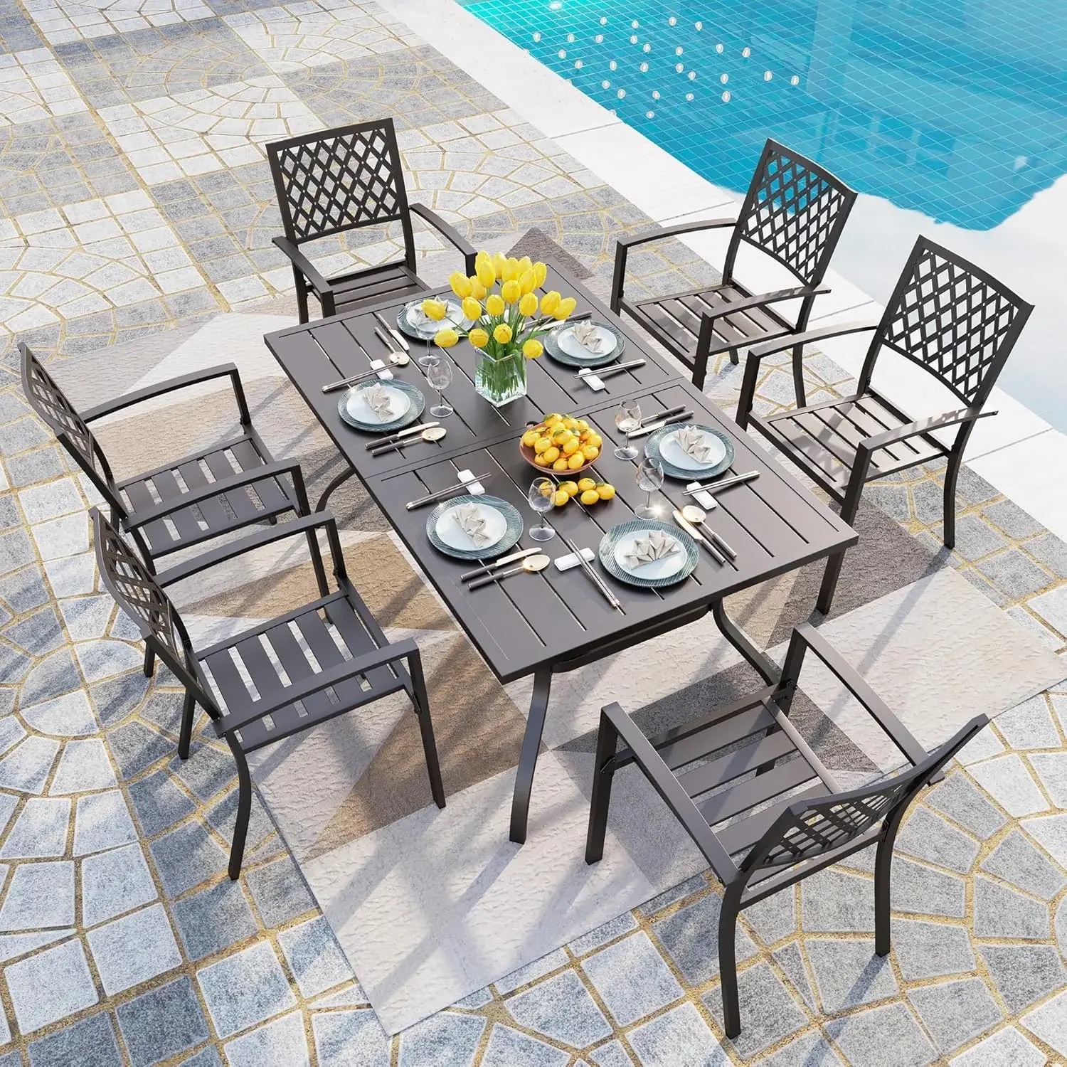 7-Piece Metal Patio Outdoor Table and Chairs Outdoor Dining Set - 60