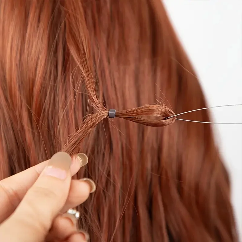 5-20 piezas Micro anillos herramienta de bucle enhebrador de bucle aguja de tracción utilizada con alicates para el cabello y cuentas para herramientas de extensión de plumas de cabello humano