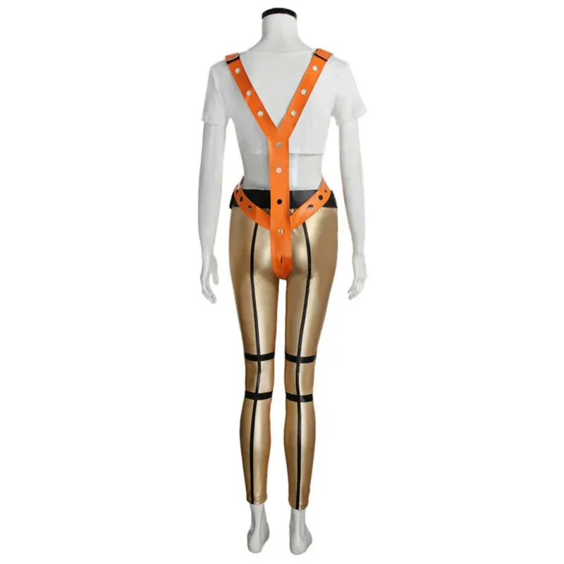 

ss13Movie The Fifth Element Leeloo Costume Woman Tops Pants with Orange Strap Halloween Party Cos Alien Girl Suits