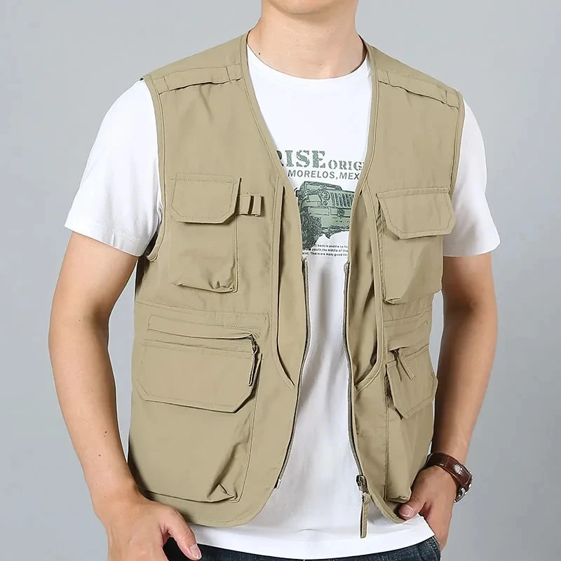 

Men's Sleeveless Vest Jacket Coat Tactical Waistcoat Multi-Pockets Fishing Hiking Clothes V Neck Outdoor Casual Chaleco Hombre