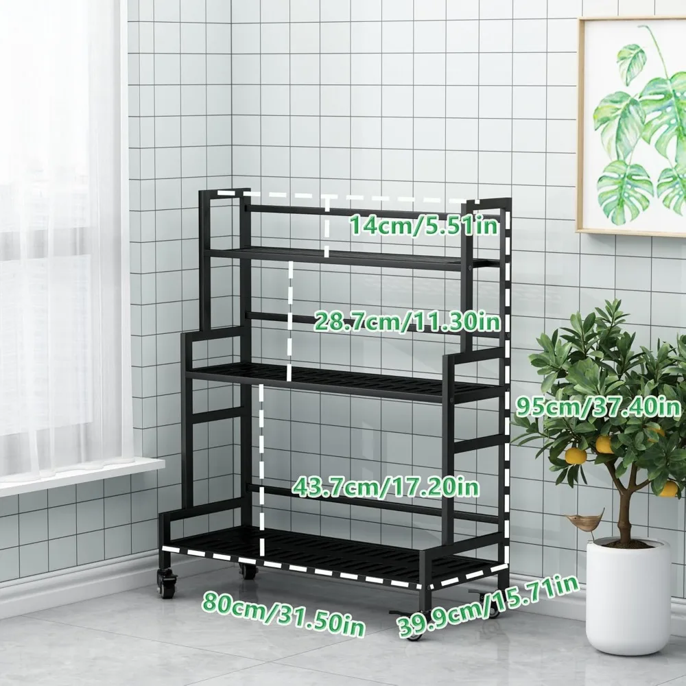 YIZAJIA-soporte para plantas de interior, soportes escalonados de Metal de 3 niveles para exteriores, estante con rueda para múltiples plantas, escalera en maceta, soporte para plantas Ta