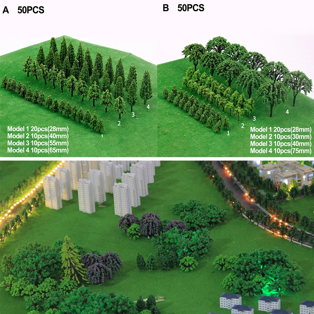 50Pcs Plastic Model Train Miniature Tree Scenery DIY Outdoor Landscape Railroad Building Accessory Sand Table Model Garden Decor