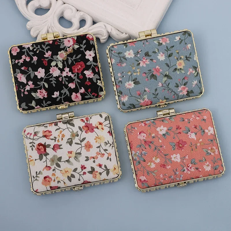 1pc Mini Makeup Compact Pocket Floral Mirror Portable Two-side Folding Make Up Mirror Women Vintage Cosmetic Mirrors for Gift