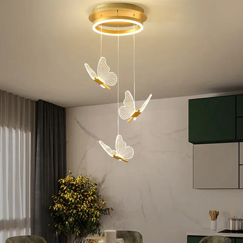 Imagem -05 - Butterfly Chandelier Led Pendant Light Long Line Pendurado Iluminação Sala de Estar Quarto Decoração Hall Escada