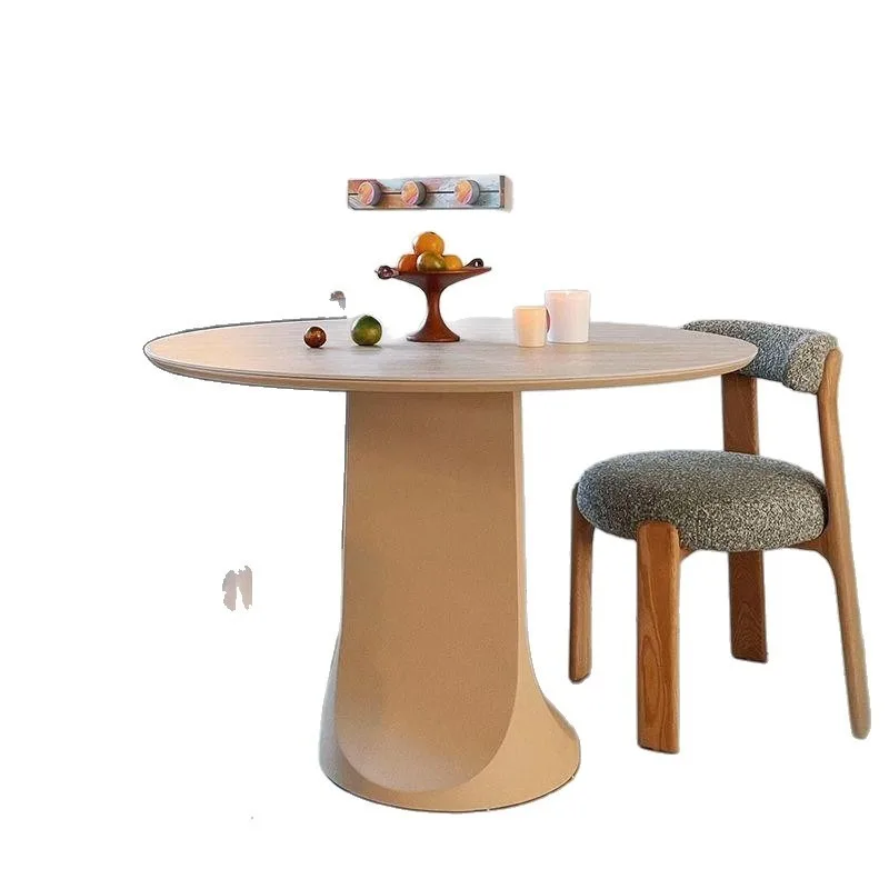 

French retro wind rock slab cave stone round dining table modern simple household size apartment living room dining table