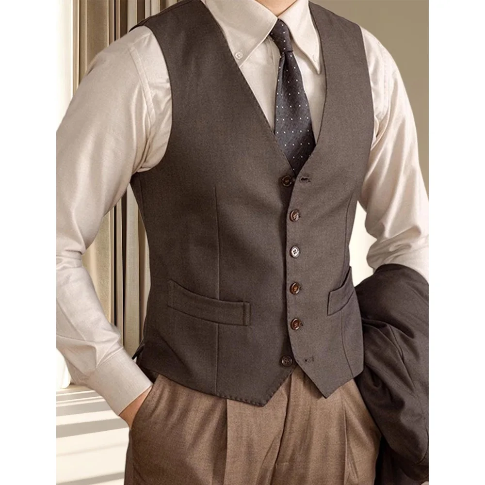 

Elegant Man Vest for Men's Suit Business Casual Polyester Single-Breasted Solid Color V-Neck Classic Sleeveless Suits Blazer