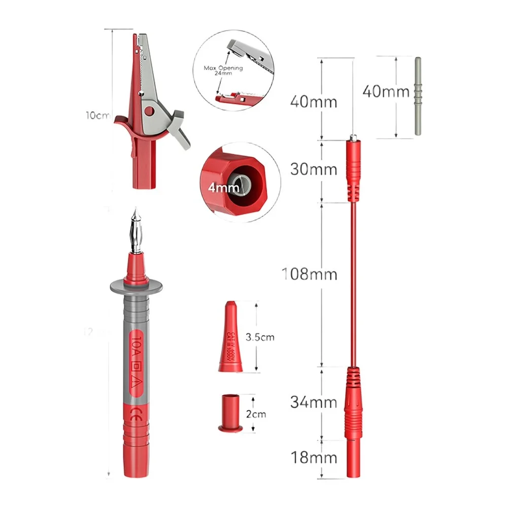 Orange Retractable Test Leads With Clips 4mm Banana Electrical Test Cable Wire For Multimeter Circuit Repair