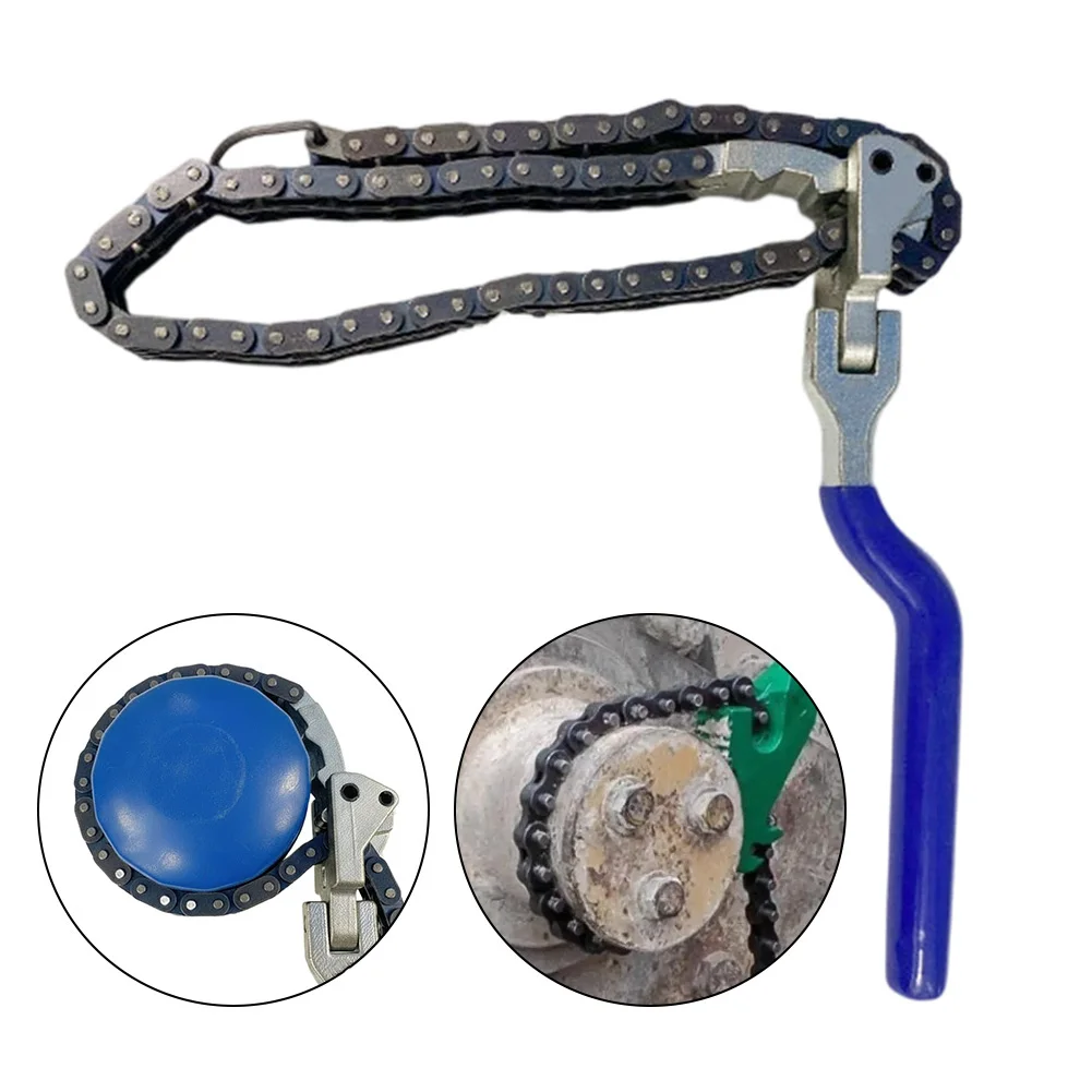 Chain Filter Wrench Tool with Adjustable Angle Handle and Flexible Chain for Oil Filter Disassembly and Maintenance Applications