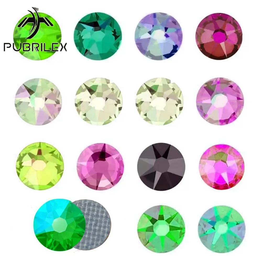 PUBRILEX 2078 Iron On 288pcs Stass 16cut 8 large 8 small Glass Crystal Flatback Hotfix Rhinestones For Garment Shoes DIY