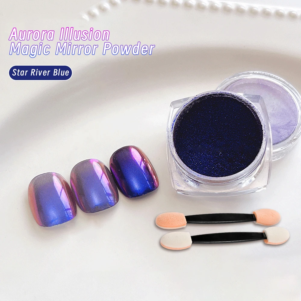 1 pot bleu violet Chrome caméléon Aurora poudre à ongles 0.3g effet métallique holographique ongles frottant la poussière Gel vernis à ongles Pigment