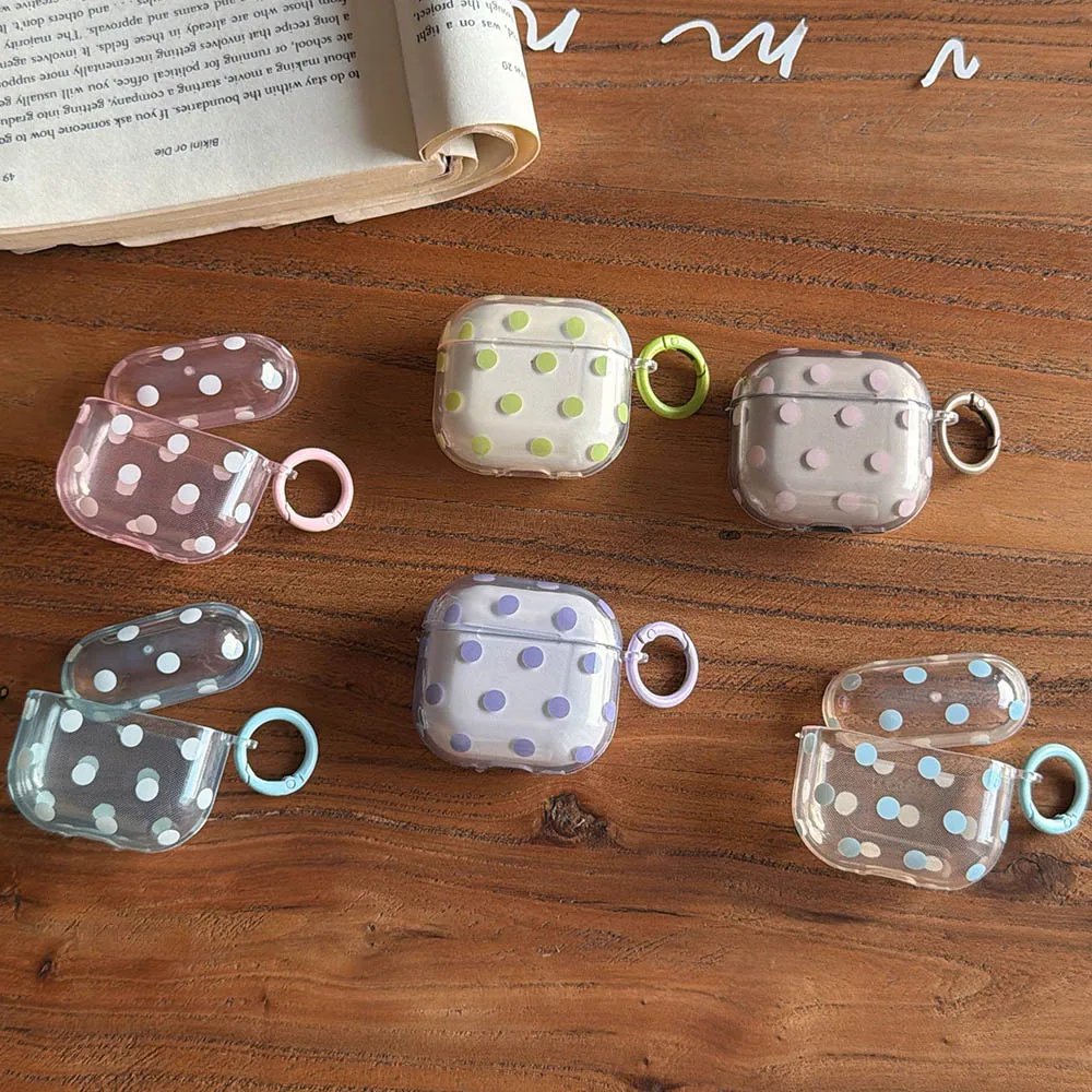 6Colors Fresh Polka Dot Protective Cover For Apple Airpods 5 1/2 Pro Pro2 Pro3, Airpods 3 4 Earphone Case Wave Point With Hook