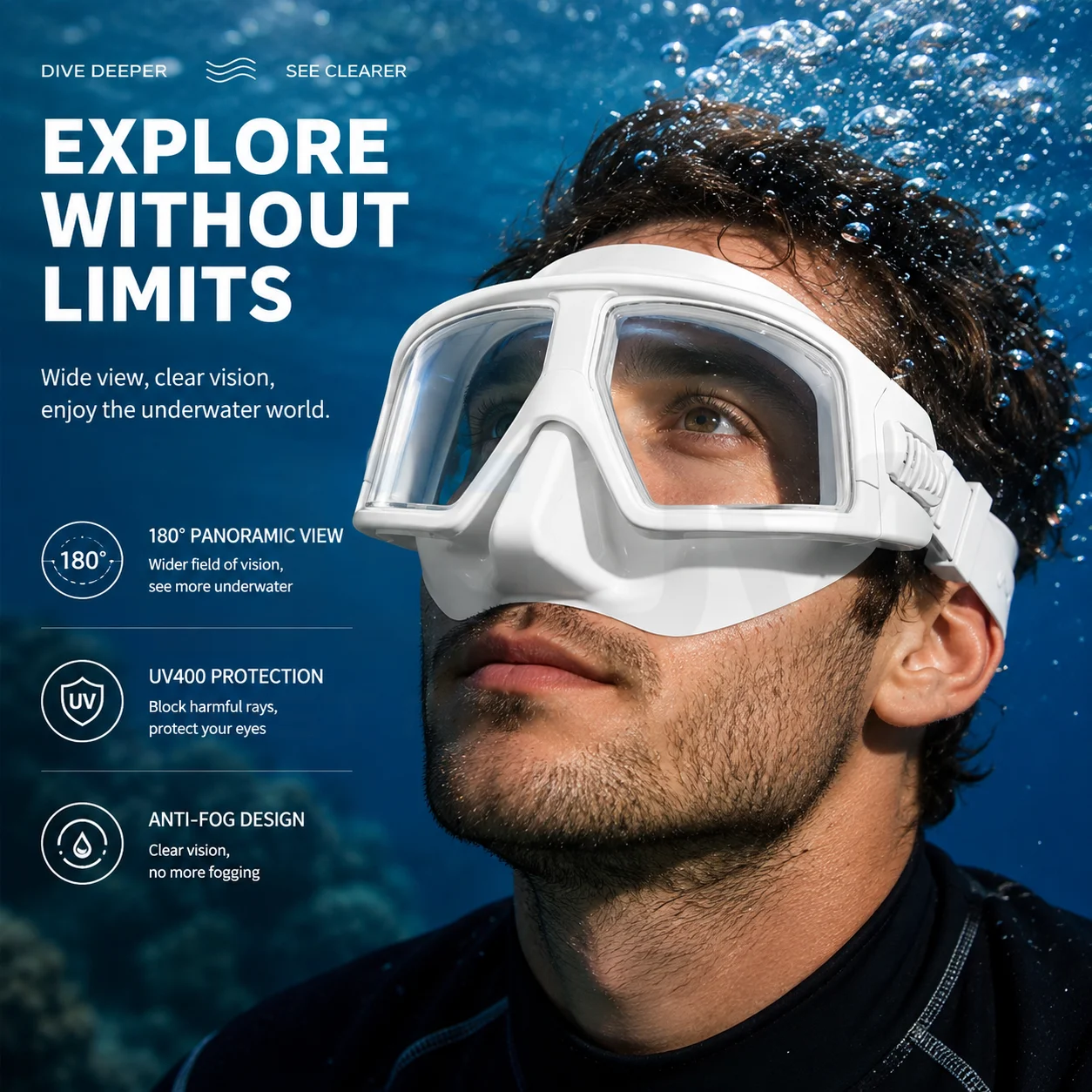 JSJM New Low Volume Diving Mask Anti-Fog Wide View Freediving Goggles Soft Silicone Leakproof Adjustable Strap Scuba Snorkeling
