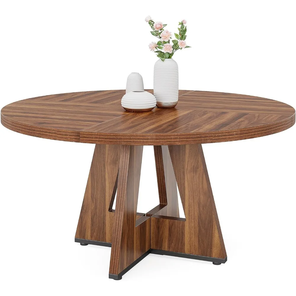 Round Dining Table Wood Kitchen Table for Dining Room Living Room 47 inch Dining Room Tables for 4 People, Farmhouse(Only Table)