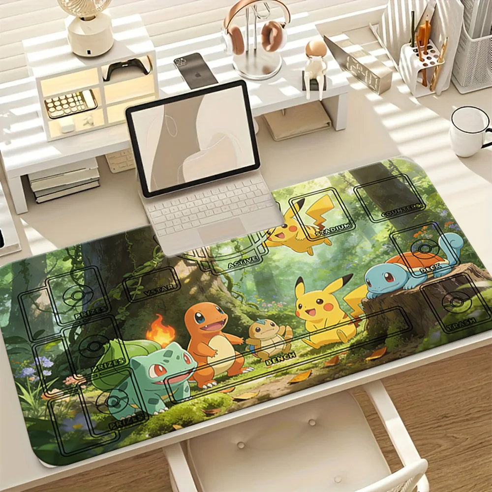 Pokemon Starters Forest Adventure TCG Playmat Large Gaming Mouse Pad with Card Zones Desk Mat