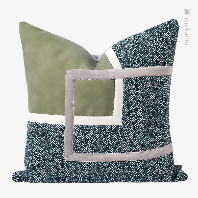 

New product hotel living room pillow gray-green geometric stitching cushion bedroom sofa decorative pillow villa seat cushion