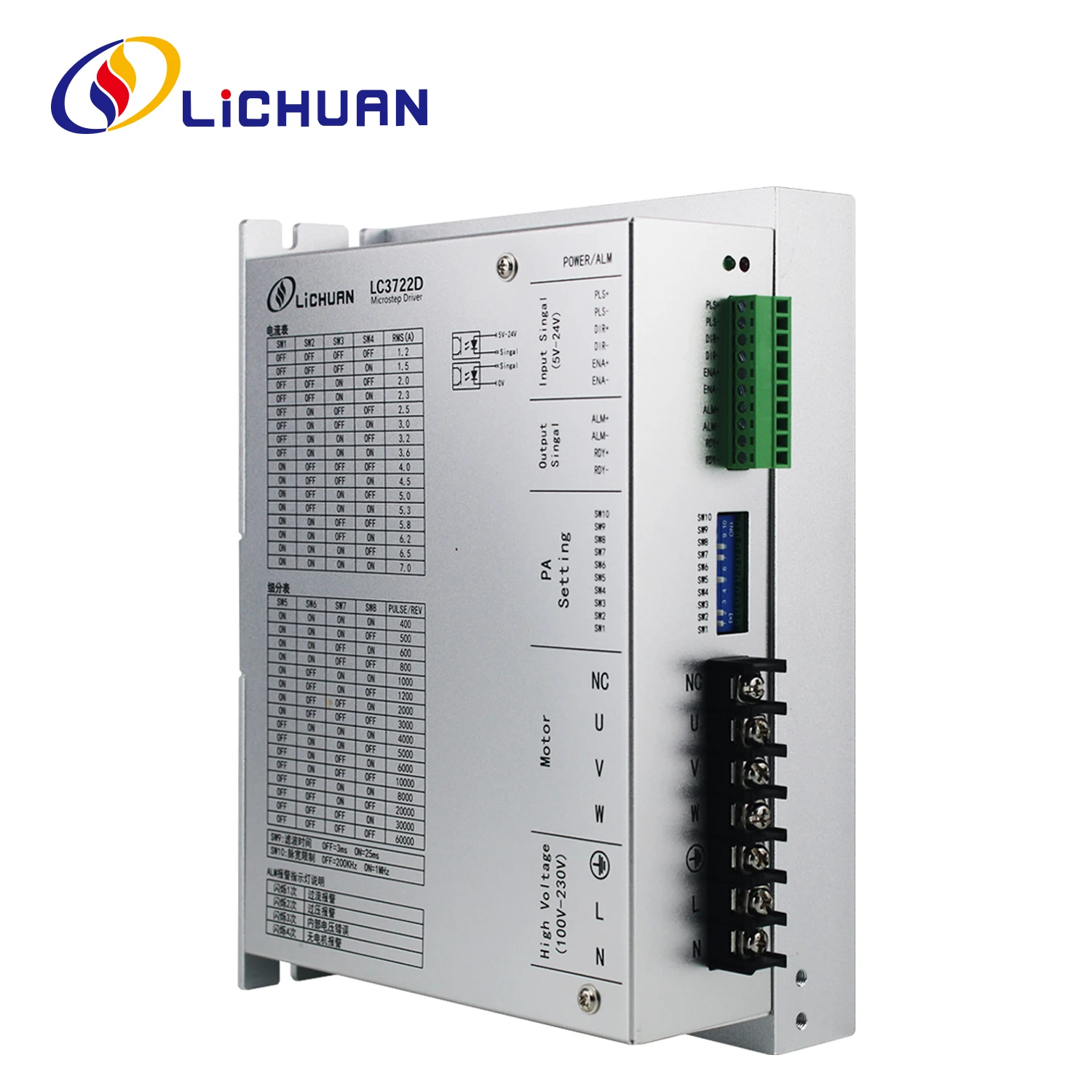 

Lichuan AC110V~280V 7A 400~60000ppr Шаговый драйвер переменного тока 3-фазный Nema42 Драйвер шагового двигателя переменного тока с открытым контуром для упаковочной машины