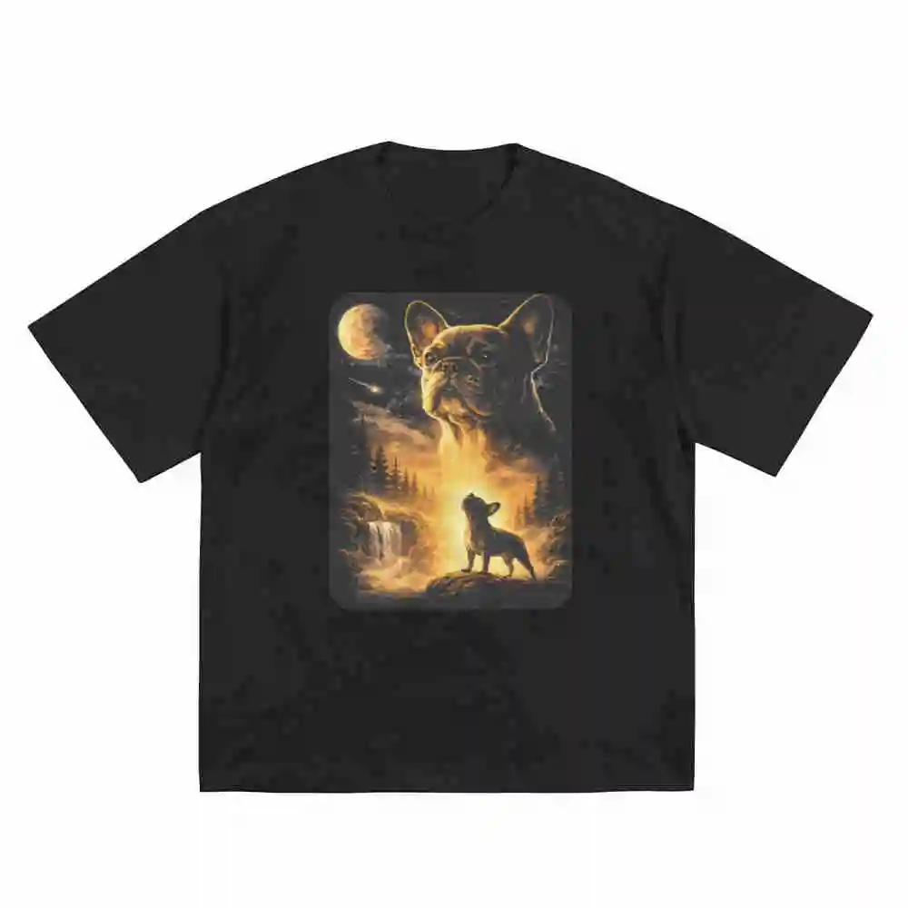 French Bulldog Howling Moon Short Sleeve Tee 100% Cotton T-Shirt