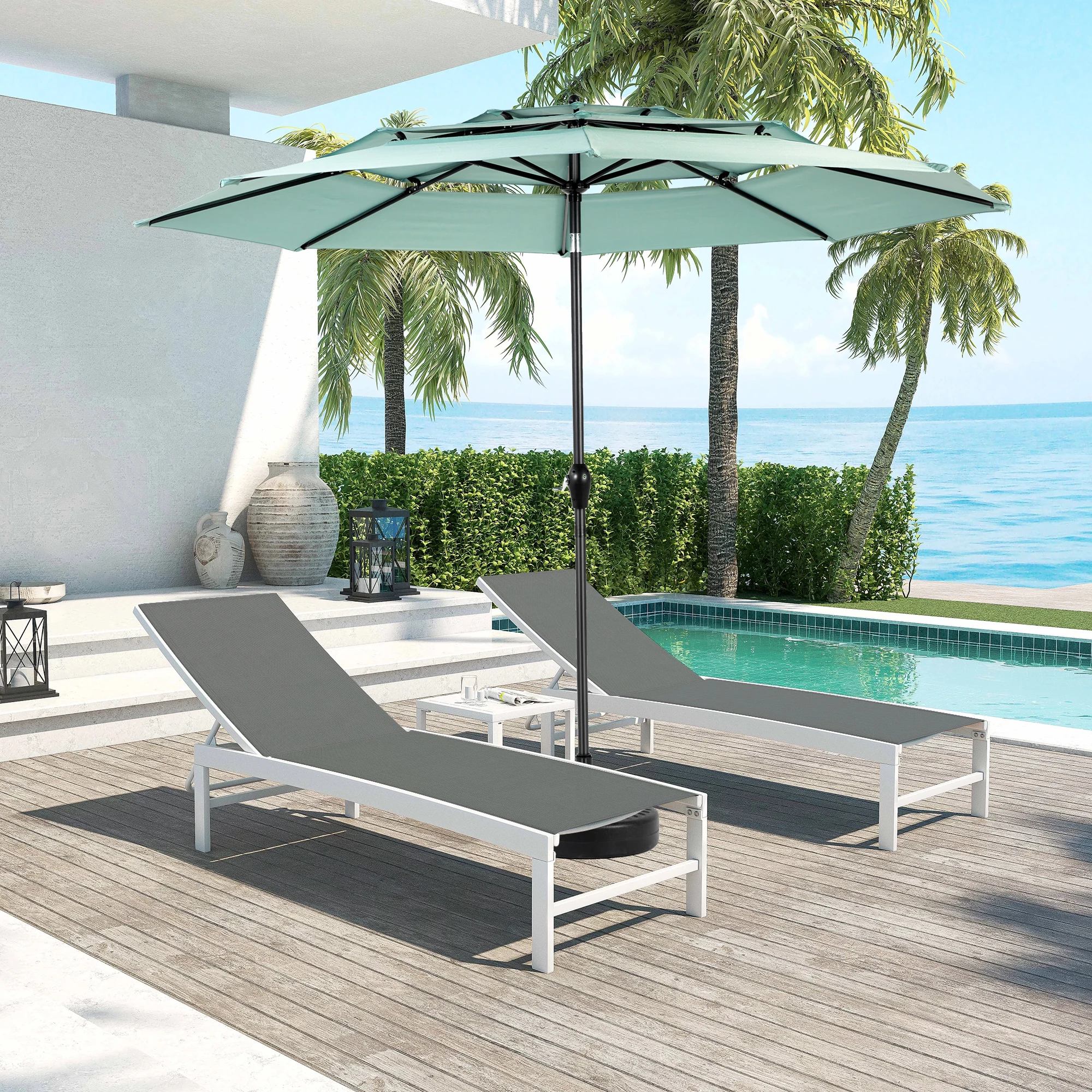 

10ft 3-Tier Auto-Tilt Outdoor Patio Umbrella with Crank Open Close, Light Green