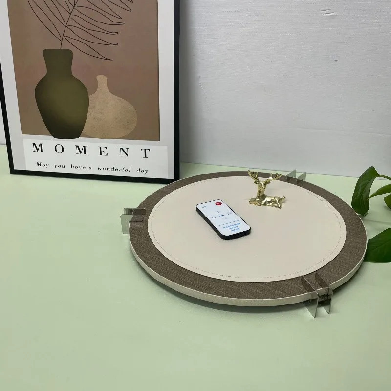 Simple light luxury walnut leather round square tray storage creative ornament desktop, soft decoration