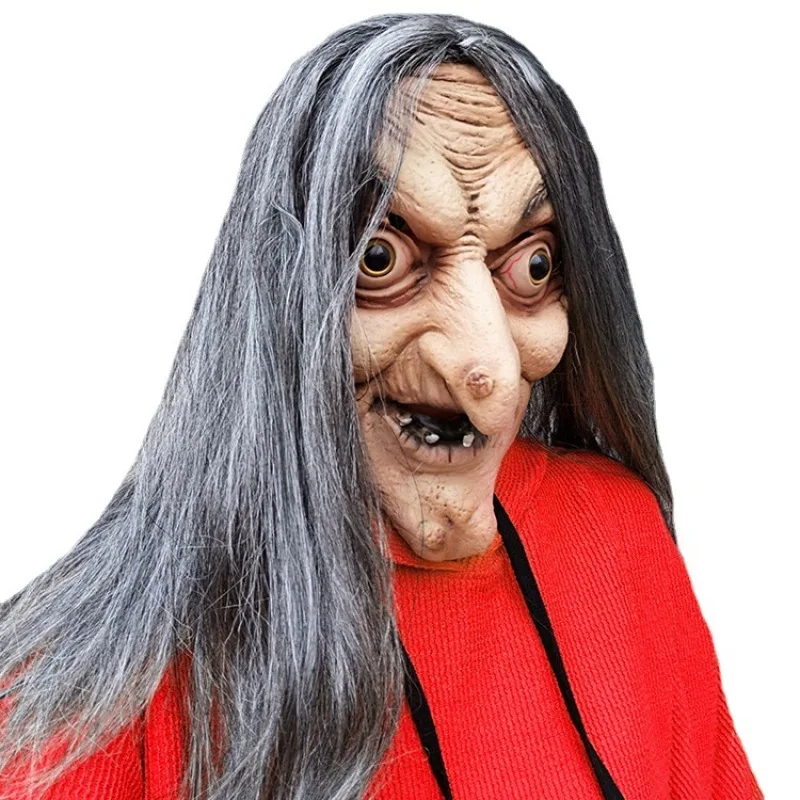 Velha mulher bruxa máscara halloween assustador horror cosplay traje horror máscara de látex adulto festa cosplay adereços um tamanho