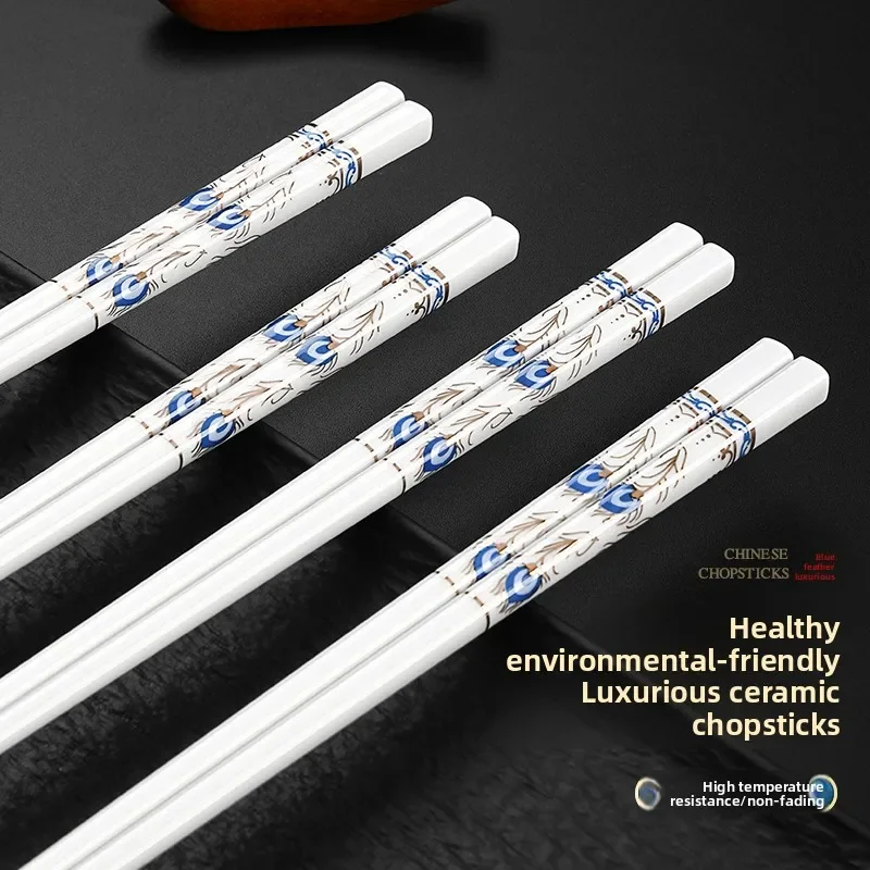 New Ceramic Chopsticks Set  Chinese Chopsticks Set Elegant Household Drop-proof Non-slip Food-grade Porcelain Chinese Tableware