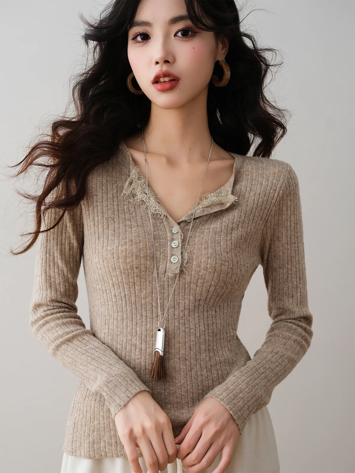 

Ronron Korean Sle V-Ne Knitted Sweater Slim Fit Long Sve Base Layer Top Women's Faion Autumn 2025 New Arrival