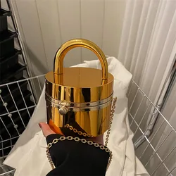 Gold Box Handbag Fashion Shiny Women Bag Party Evening High Quality Clutch Hand Bags For Women Metal Chain Messenger Purse