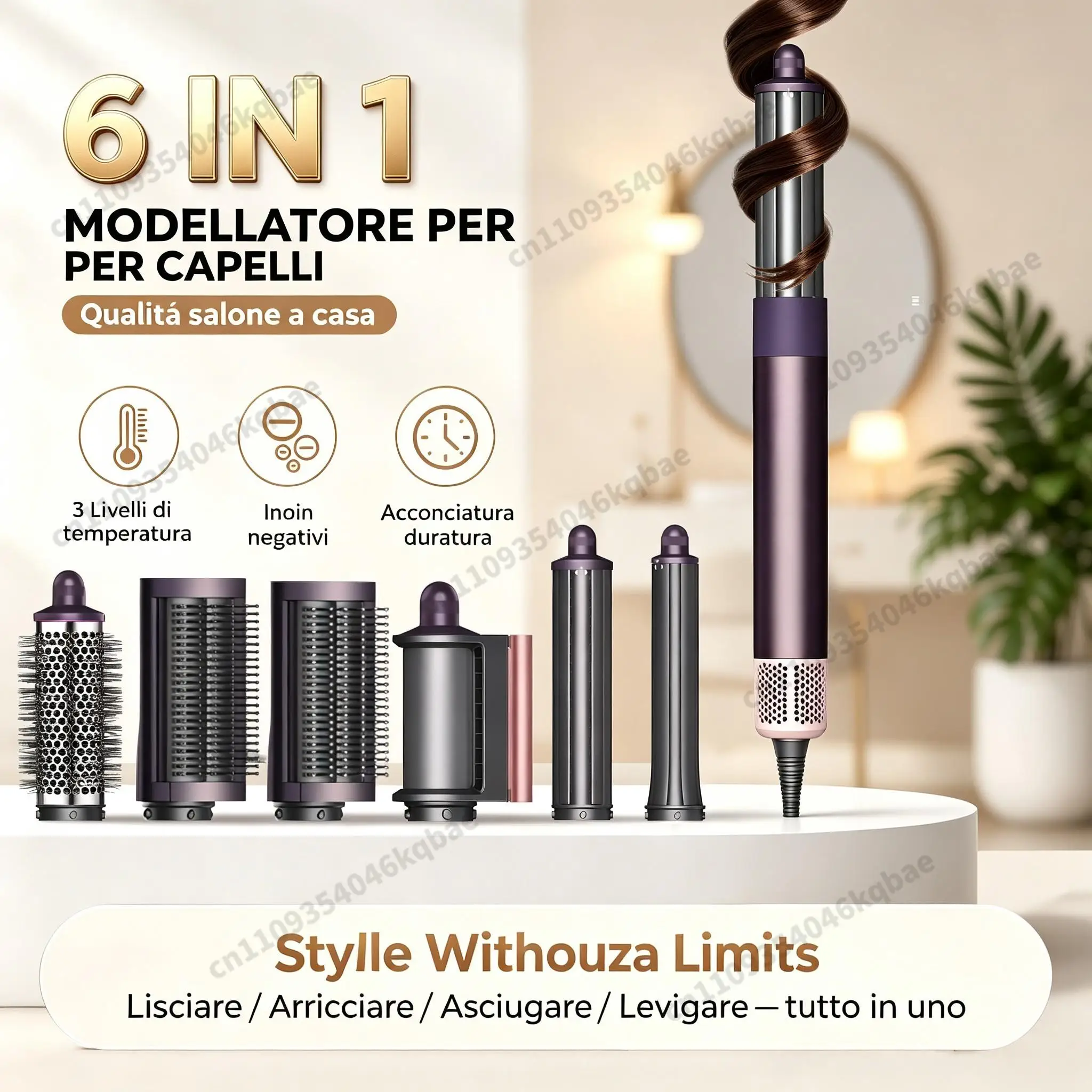 Styler multifunzione 6 in 1 di alta qualità per capelli e asciugacapelli con arricciatura automatica, asciugacapelli ad aria calda/fredda, strumento per lo styling, piastra per capelli, spazzola