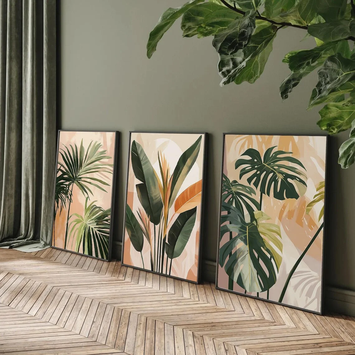 1/3pcs Retro Palm Tree Watercolor Plant Canvas Printing Summer Seaside Beach Coastal Wall Art Poster for Modern Home Decor Gifts