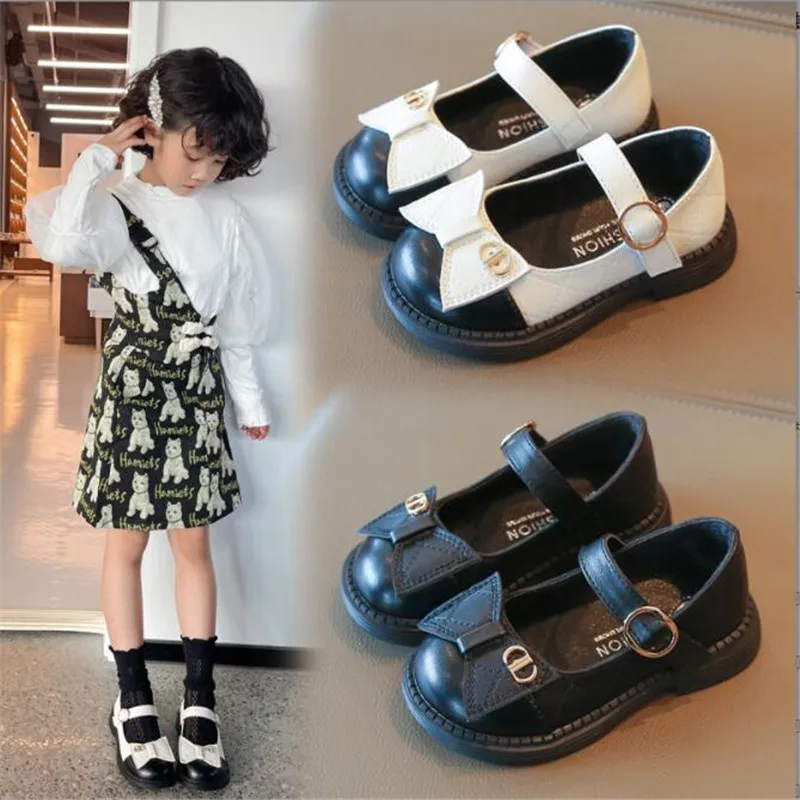 

Girls Shoes Loafers Bowtie Rhombic pattern Slip on Shoes Patent Leather Anti-Slippery Casual Shoes Kids Children Flats 2-12y