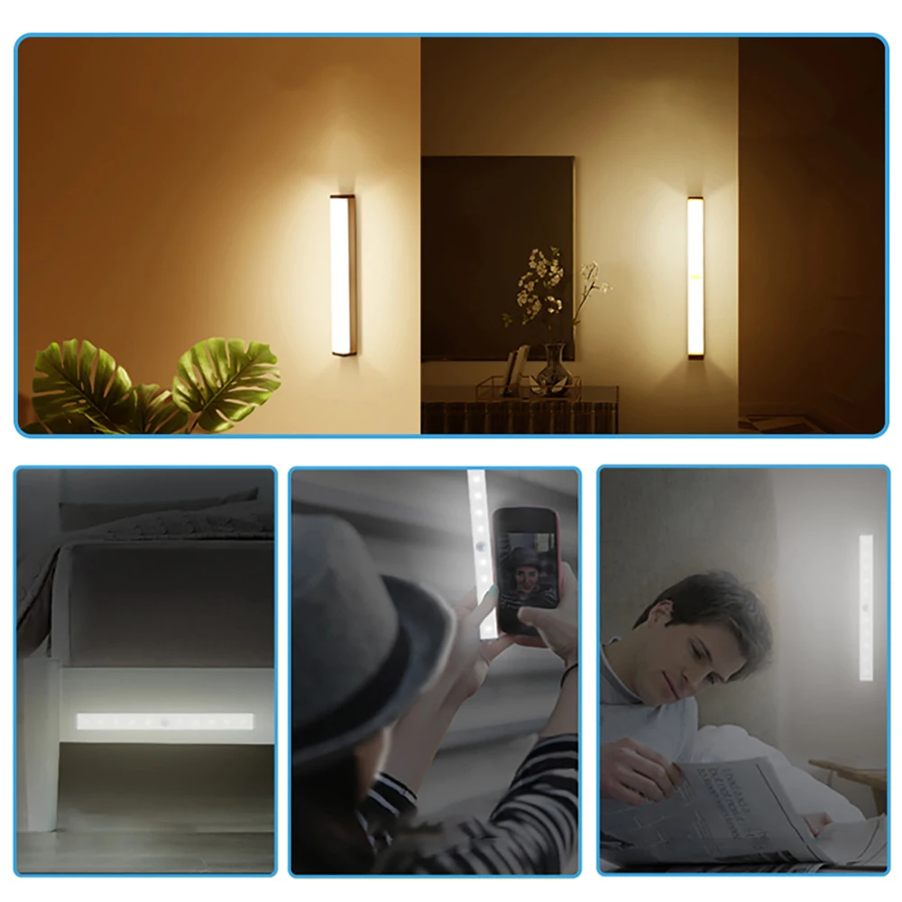 LED Night Lamp Wireless Motion Sensor Wall Light USB Rechargeable Kitchen Cabinet Corridor Bedroom Wardrobe Night Lights