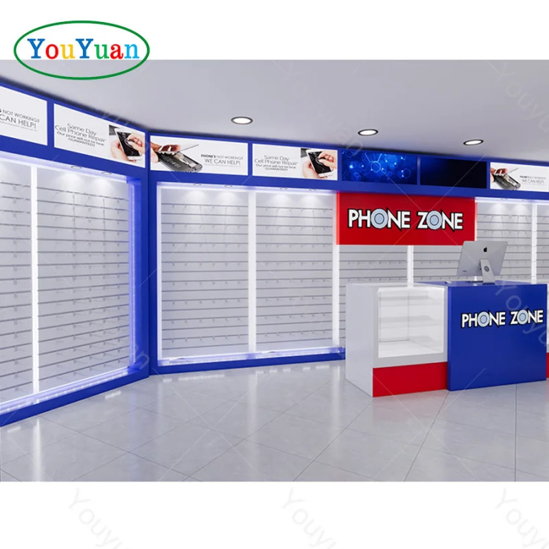 (customized)High Quality Wooden Mobile Phone Shop Display Counter Design Mobile Store Furniture