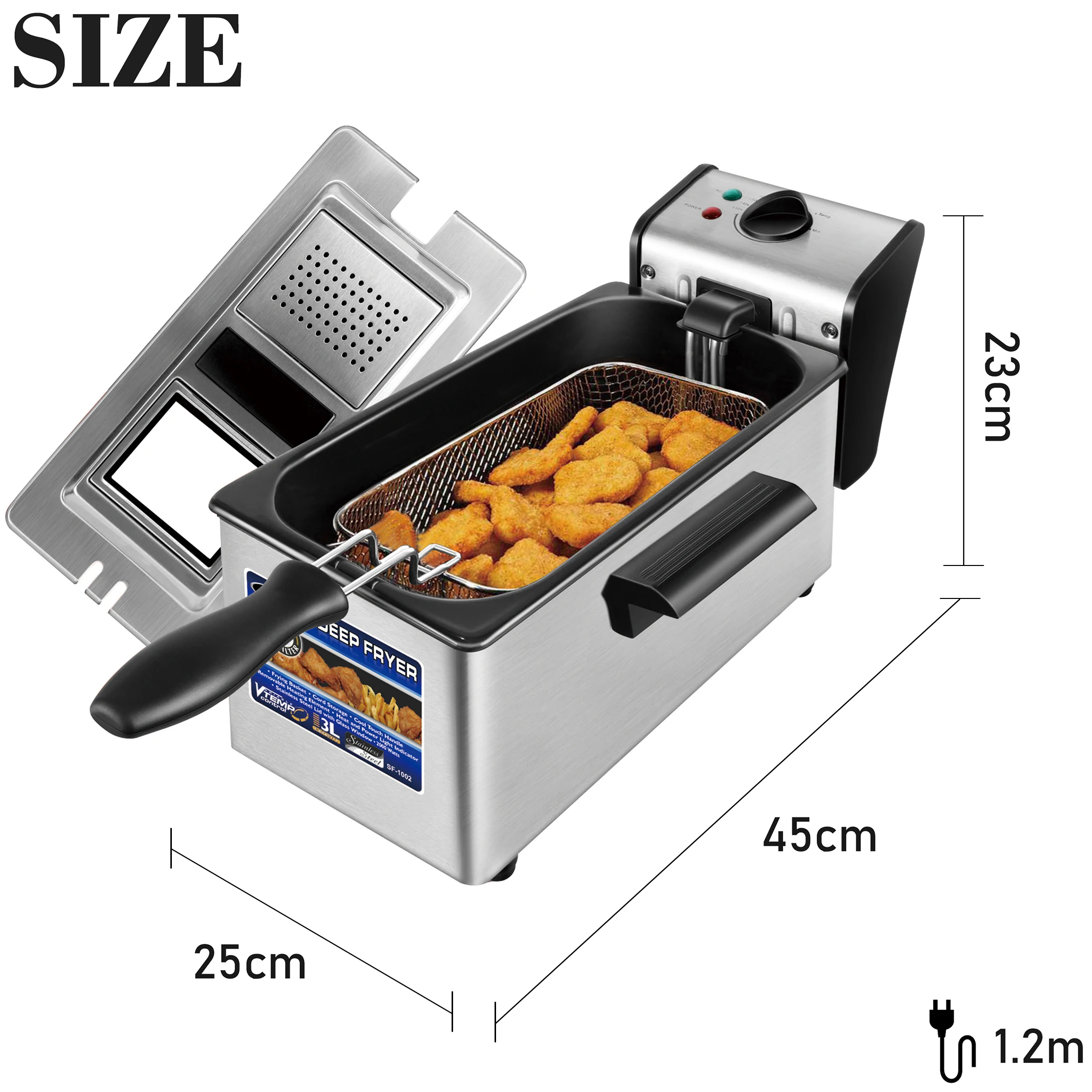 3L Deep Fryer Electric French Frie Frying Machine Oven Hot Pot Fried Chicken Grill Adjustable Thermostat Kitchen Cooking Sonifer