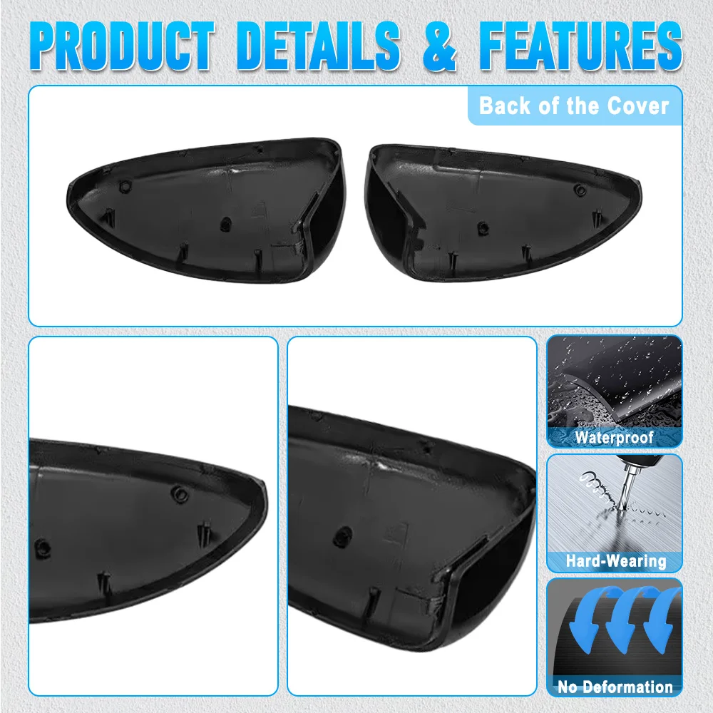 2pcs Black Rearview Mirror Cover Housing Shell Caps Rearview Mirror Cover for Chevrolet Cruze 2009-2015