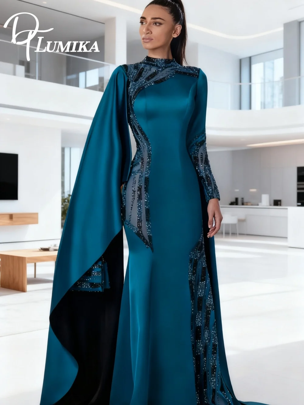 Великолепное вечернее платье для матери невесты. Блестящее вечернее платье с блестками. Роскошное вечернее платье русалки длиной до пола.
