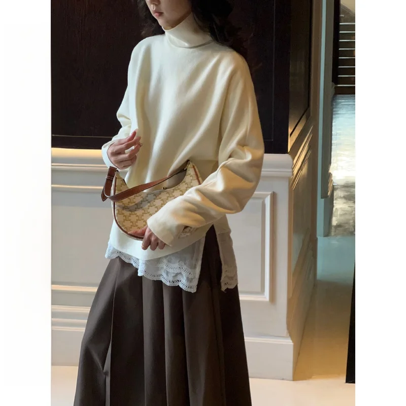 

Onepire Retro Versatile High Collar Batwing Sve Knitted Top Old Money Sle Women's Faion Winter Polyester Acrylic Rayon...