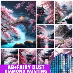 AB Fairy Dust Japanese 5D Diamond Painting No Flowers Waterfall Temple Landscape Full Drill Rhinestone Mosaic Embroidery Picture