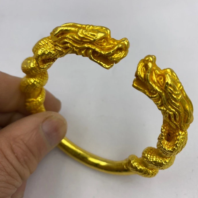 

Pulp-coated gilt domineering double faucet bracelet handmade Guochao open bracelet jewelry handicraft gift