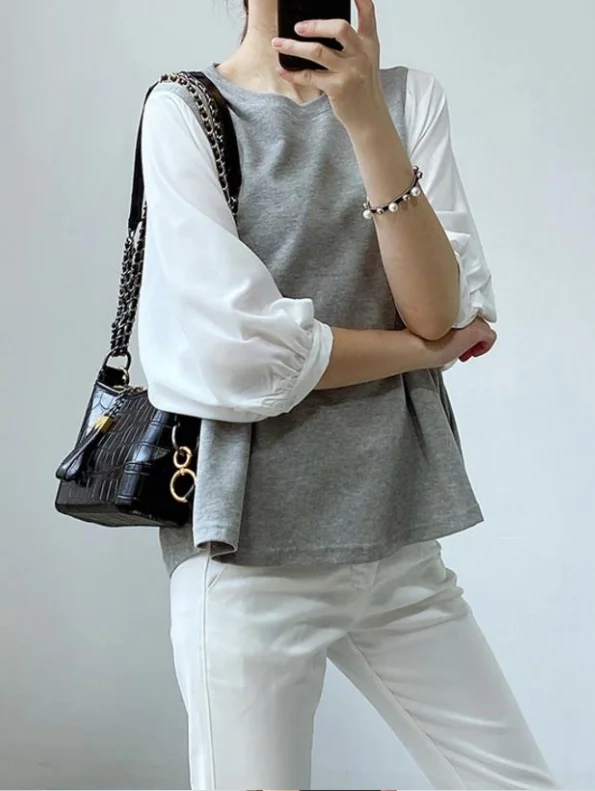 เสื้อยืดทรงหลวม ดีไซน์ปะติดปะต่อ สไตล์ญี่ปุ่น น่ารัก หวานๆ สำหรับฤดูร้อน รุ่นใหม่ แขนสั้น คอกลม เสื้อแฟชั่นลำลองสำหรับผู้หญิง