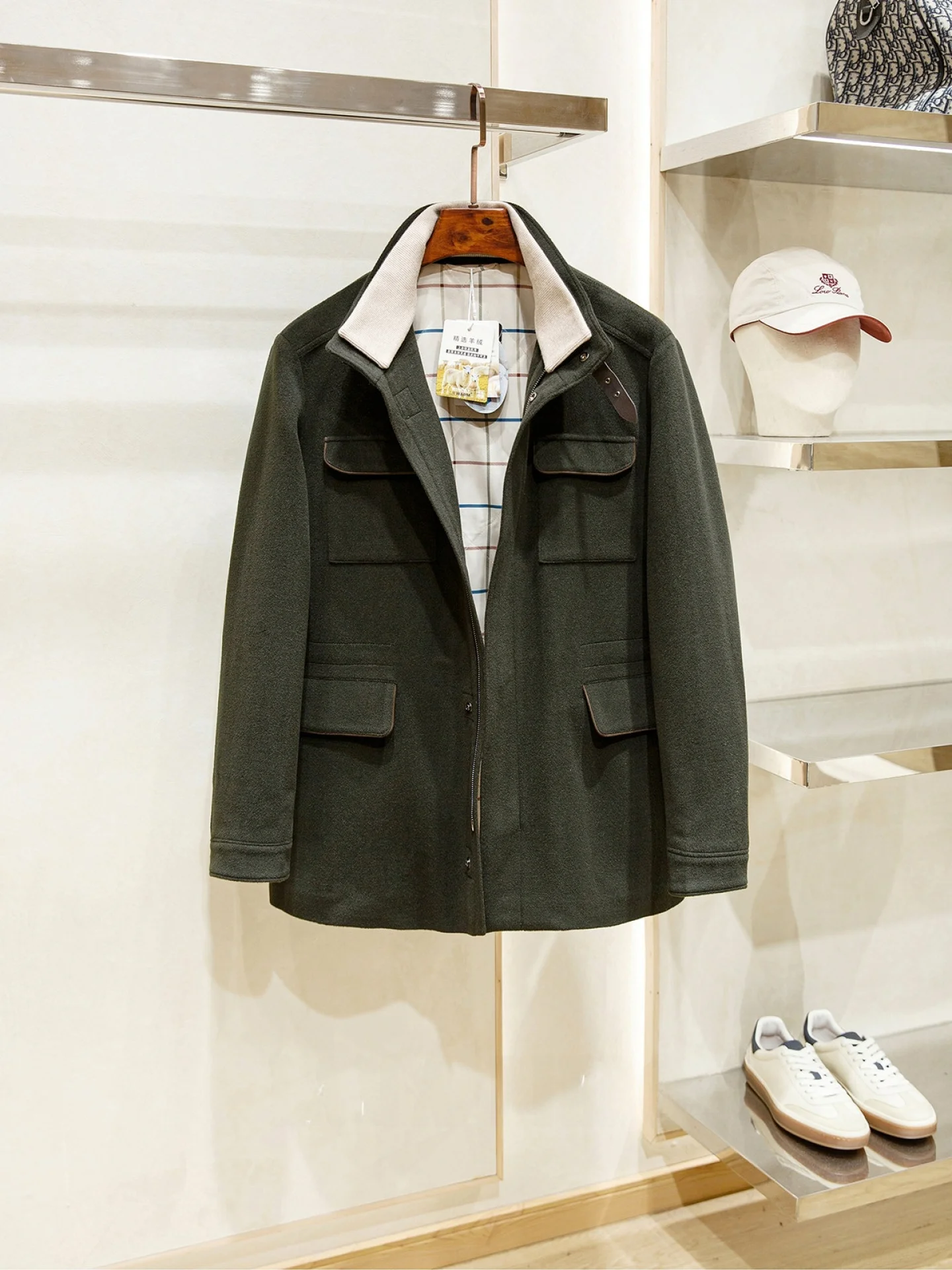 

Мужская демисезонная куртка средней длины из хлопка и шерсти с добавлением кашемира, теплая, плотная, в повседневном стиле, для делового образа, с воротником-стойкой