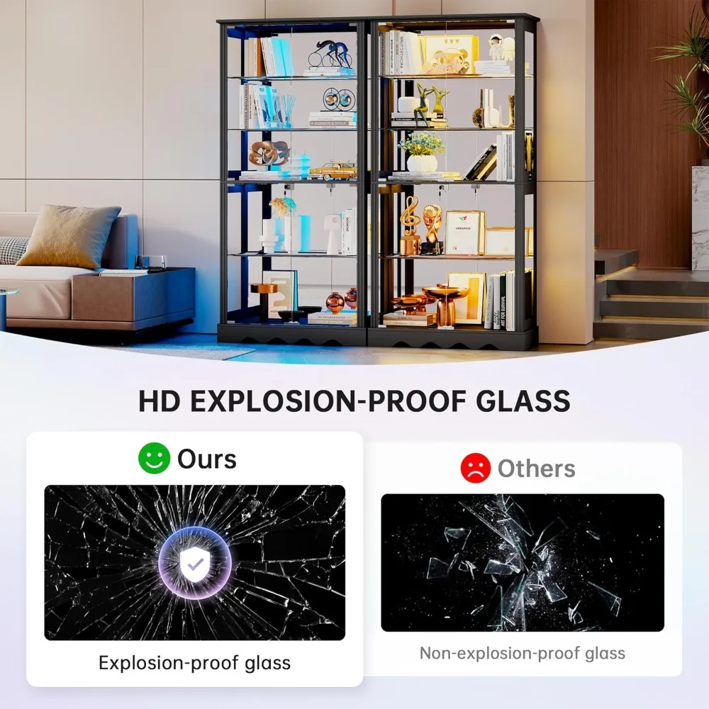 Armadietto con ante in vetro, armadietto per curiosità alto 71'' con luci RGB per oggetti da collezione, vetrina a LED con rimovibile