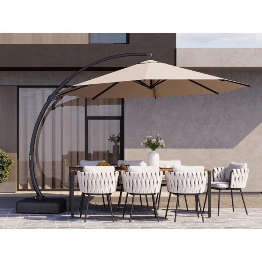 

12ft Offset Cantilever Patio Umbrella w/Base Included, Aluminum Outdoor Umbrella w/100% Acrylic Fabric, 360° Rotation